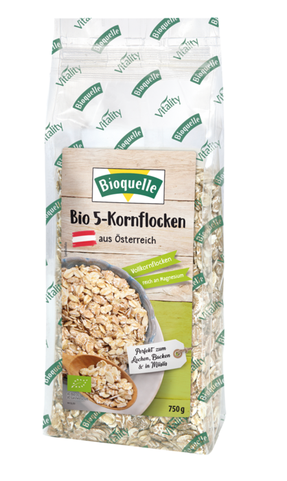 Bioquelle Bio 5-Kornflocken aus Österreich 750 g Bioquelle Bio 5-Kornflocken aus Österreich 750 g